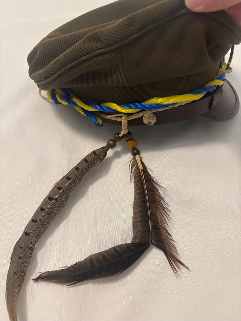 Burning Man custom Military Style Olive Green Peaked Cap w/Braided Trim Peace - Picture 3 of 11